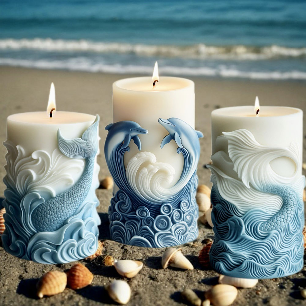 Resin Ocean Wave Mold - Ocean Theme Silicone Candle Mold Dolphin