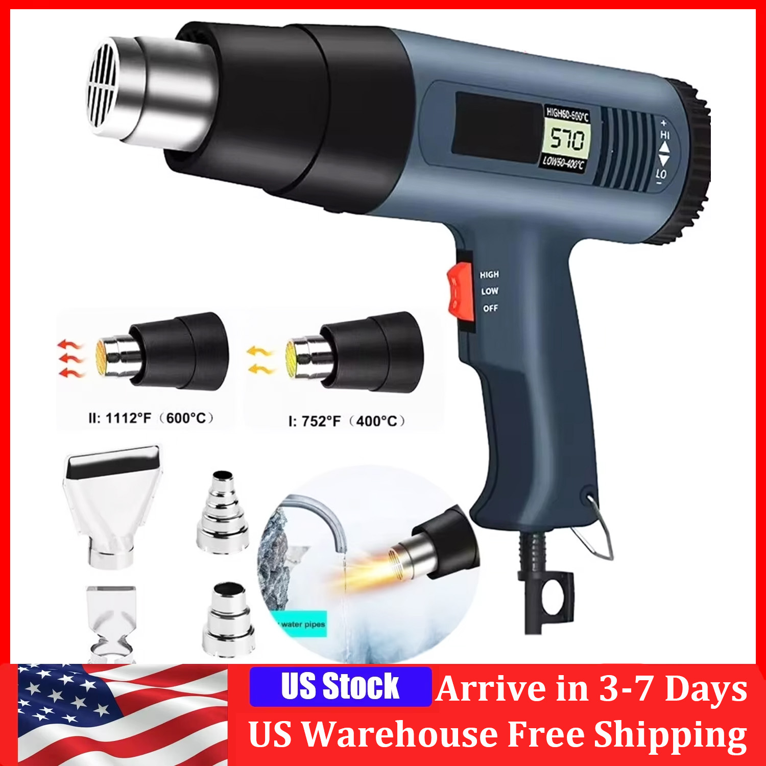 Heat Gun Small - 2000W Electric Heat Gun With LCD